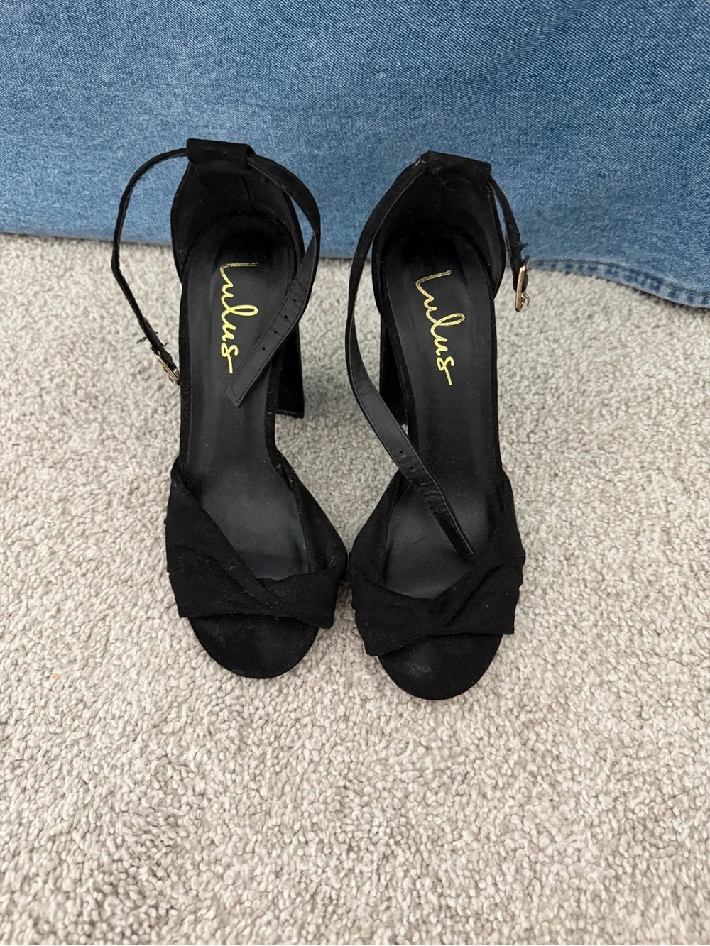 Lulu's Black Suede Knot Front Block Heel Sandals